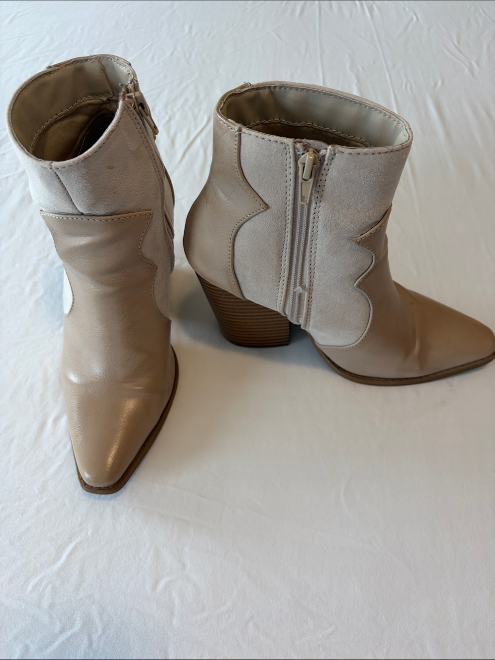 Women's Neutral Beige Ankle Booties with Side Zip